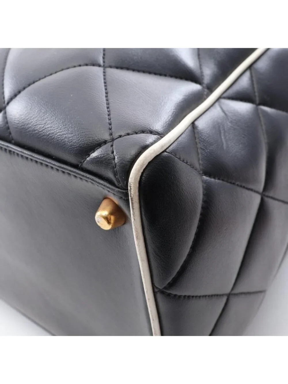 Chanel Boston Bag Quilted Logo Black Leather